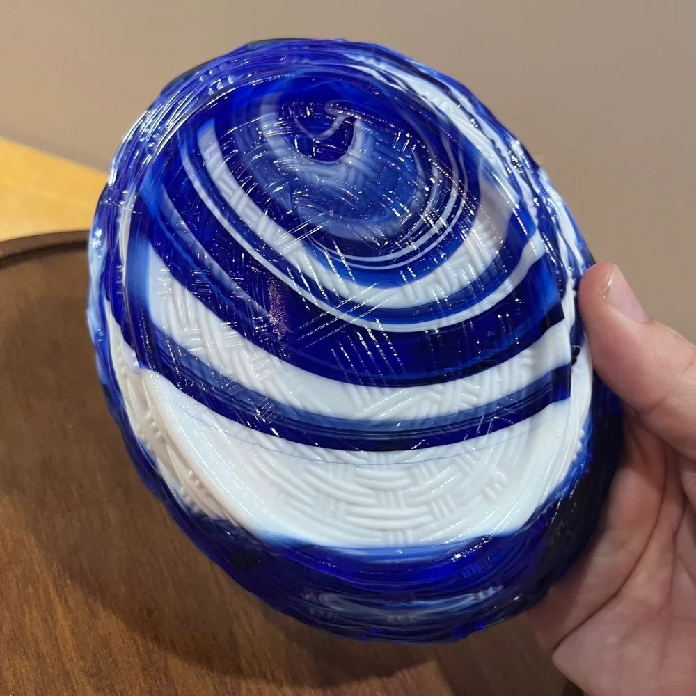 Vtg LG Wright Blue Slag Glass Hen on Nest Farmhouse Marbled READ 5.5in